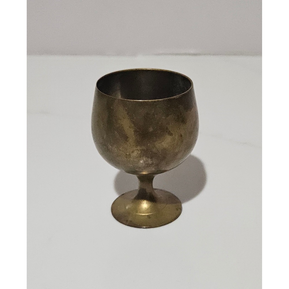 Vintage Brass Mini Goblet Chalice Made in India Decorative Small Cup Patina